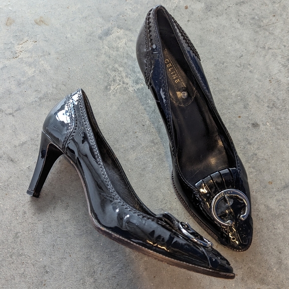CELINE black patent leather heels 37.5 (O4) - Picture 1 of 11